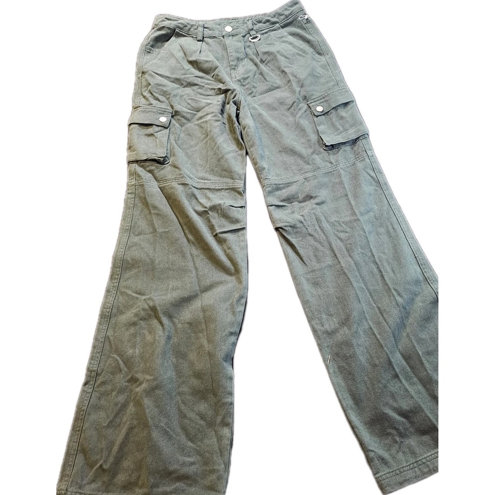 MNML Green Wide Leg Womens Cargo Pants Size 6 High Rise Cotton PDC052252